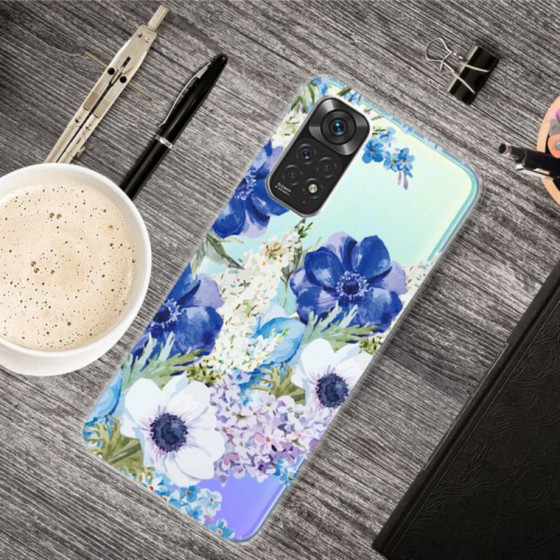 Coque Xiaomi Redmi Note 11 / 11s Transparente Fleurs Bleues Aquarelle