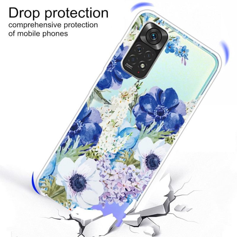 Coque Xiaomi Redmi Note 11 / 11s Transparente Fleurs Bleues Aquarelle