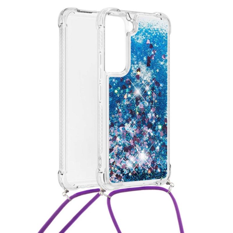 Coque Samsung Galaxy S22 Plus 5G Paillettes avec Cordon