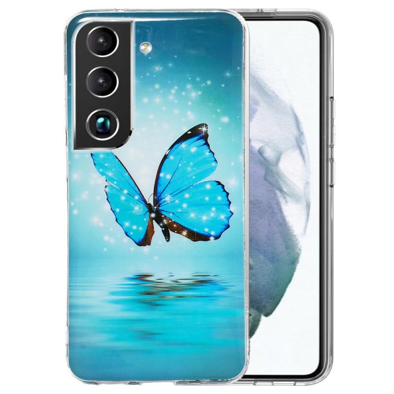 Coque Samsung Galaxy S22 Plus 5G Papillons Bleus Fluorescente