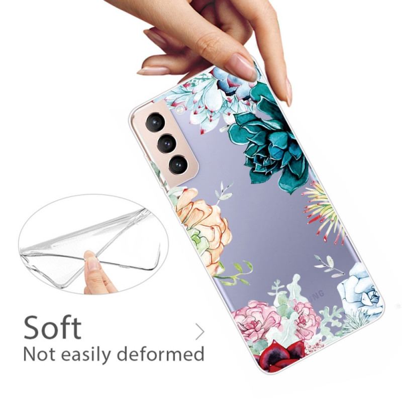 Coque Samsung Galaxy S22 Plus 5G Transparente Fleurs Aquarelle