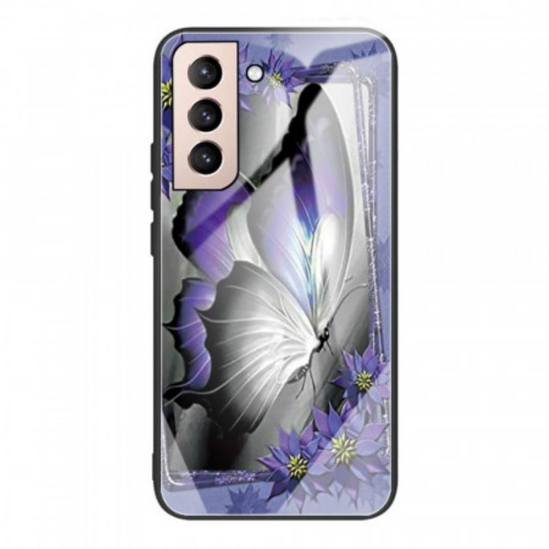 Coque Samsung Galaxy S22 Plus 5G Verre Trempé Papillon Violet