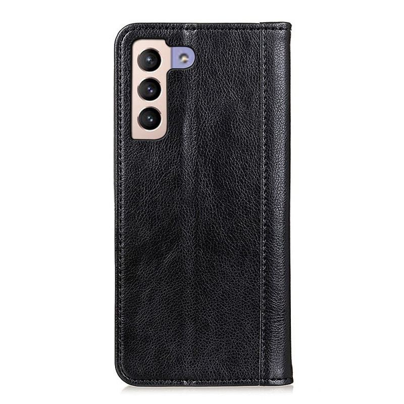 Flip Cover Samsung Galaxy S22 Plus 5G Cuir Litchi Fendu Élégance