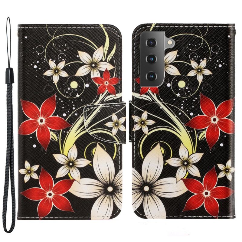 Housse Samsung Galaxy S22 Plus 5G Fleurs Colorées à Lanière