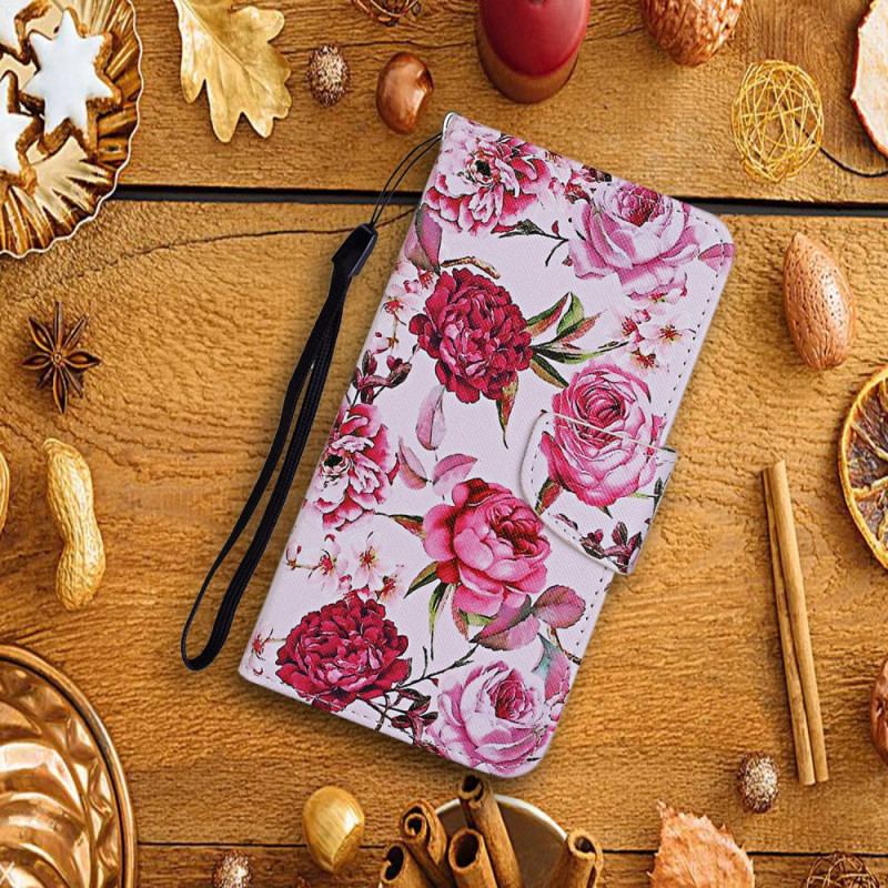 Housse Samsung Galaxy S22 Plus 5G Fleurs Magistrales avec Lanière