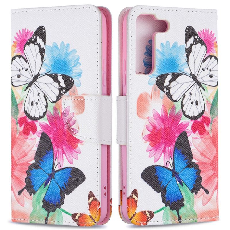 Housse Samsung Galaxy S22 Plus 5G Papillons et Fleurs Peints