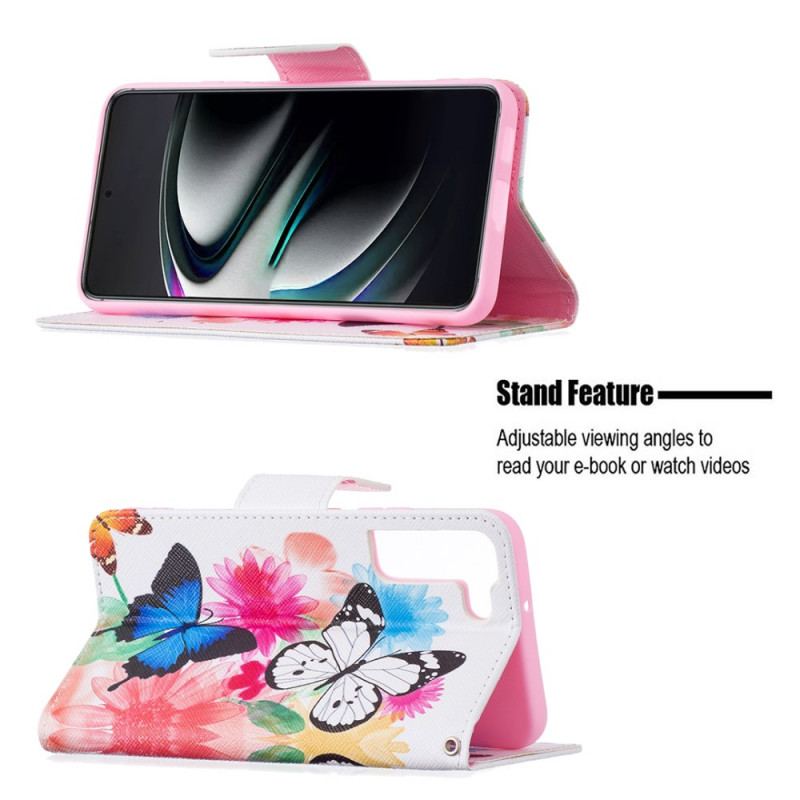 Housse Samsung Galaxy S22 Plus 5G Papillons et Fleurs Peints