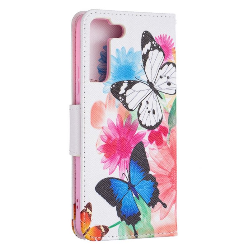 Housse Samsung Galaxy S22 Plus 5G Papillons et Fleurs Peints