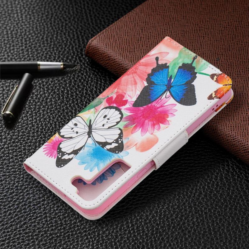 Housse Samsung Galaxy S22 Plus 5G Papillons et Fleurs Peints