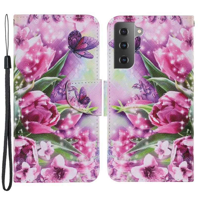 Housse Samsung Galaxy S22 Plus 5G Papillons et Tulipes