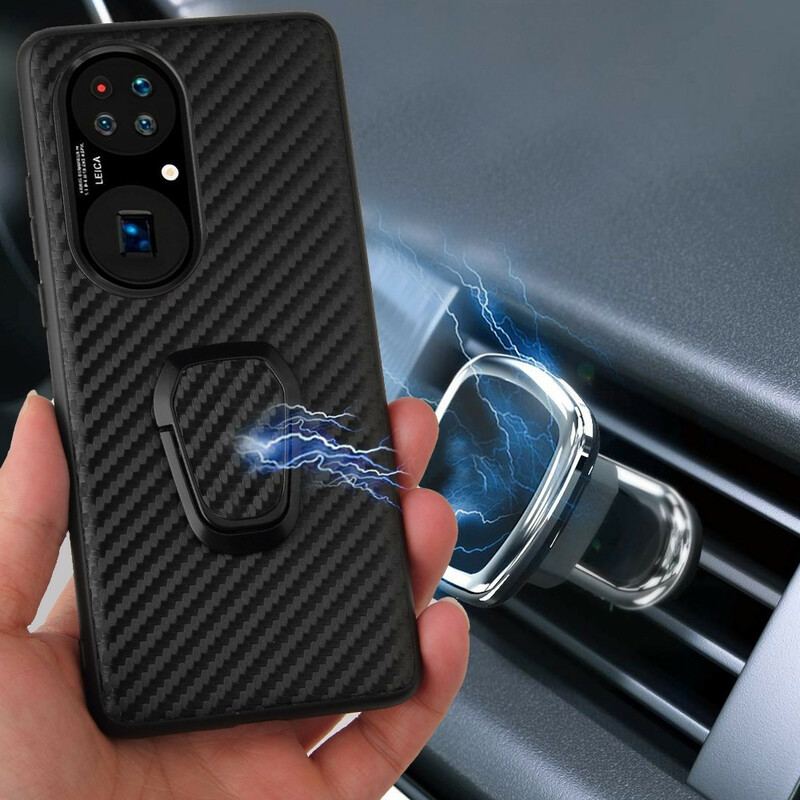 Coque Huawei P50 Pro Fibre Carbone Anneau-Support