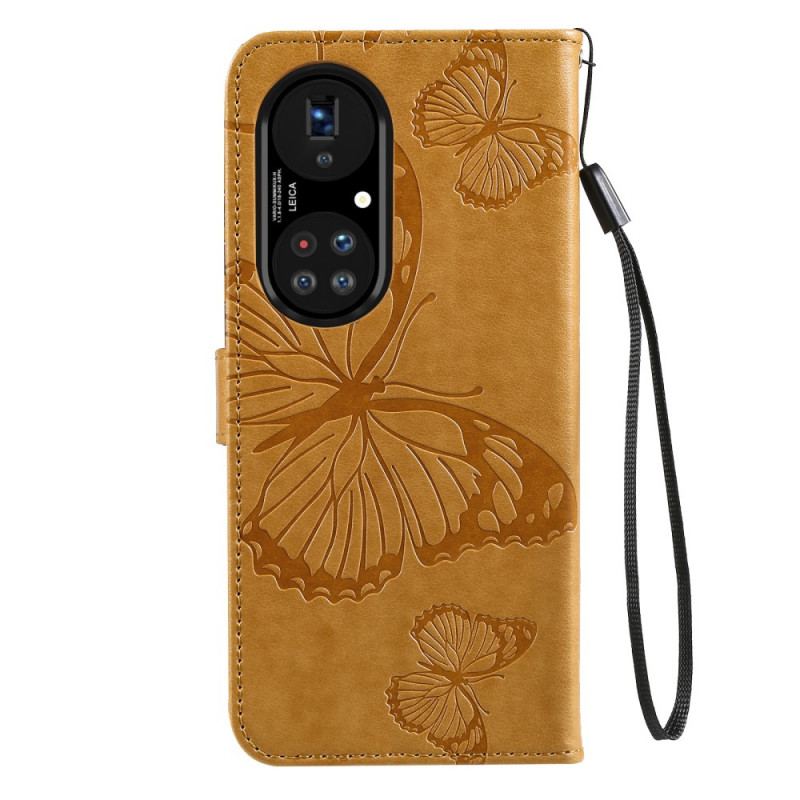 Housse Huawei P50 Pro Papillons Géants à Lanière