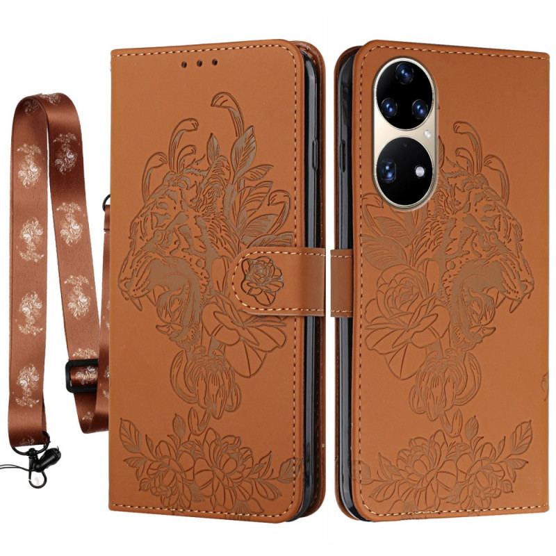 Housse Huawei P50 Pro Tigre Baroque à Lanière