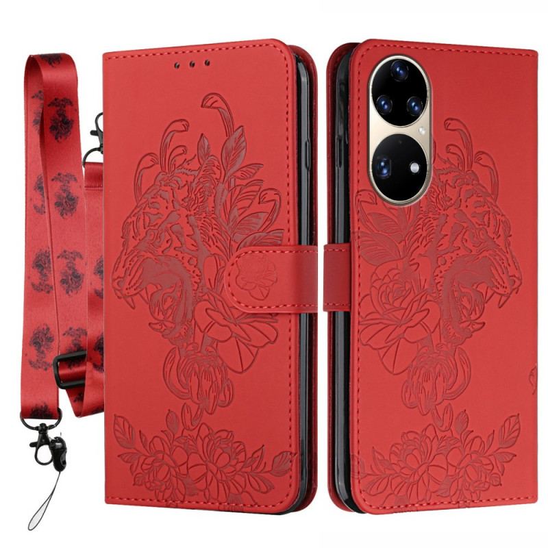 Housse Huawei P50 Pro Tigre Baroque à Lanière