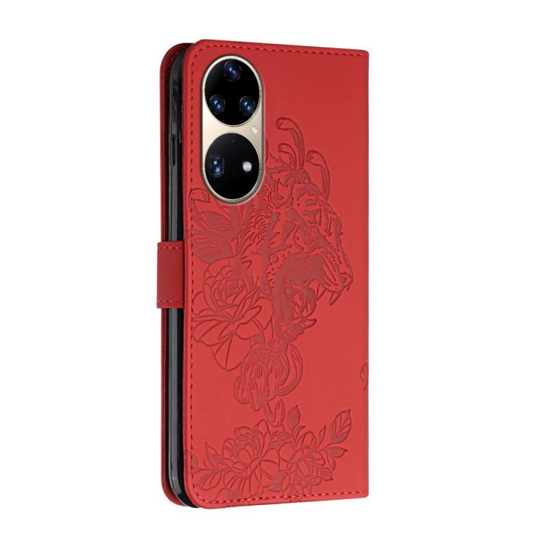 Housse Huawei P50 Pro Tigre Baroque à Lanière