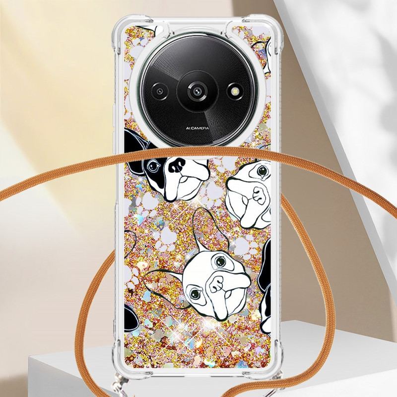 Coque à Cordon Xiaomi Redmi A3 / Poco C61 Paillettes Chien