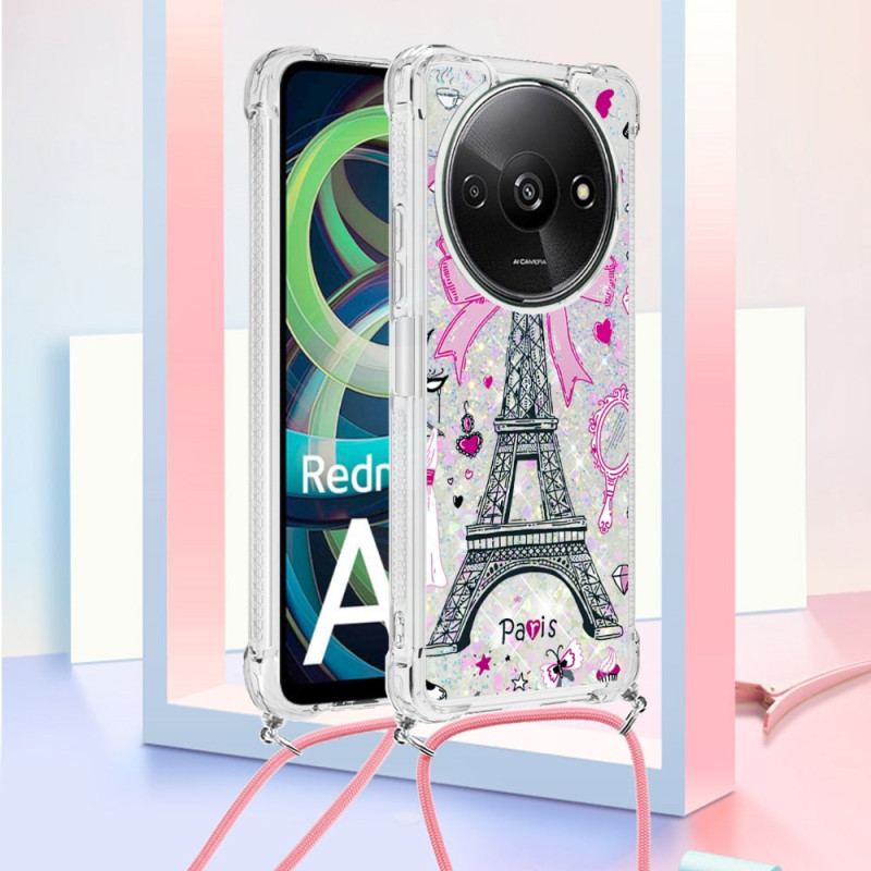 Coque à Cordon Xiaomi Redmi A3 / Poco C61 Paillettes Tour Eiffel