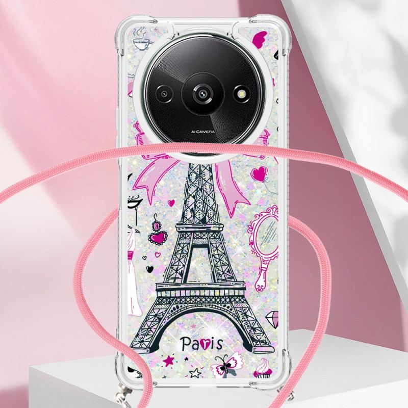 Coque à Cordon Xiaomi Redmi A3 / Poco C61 Paillettes Tour Eiffel