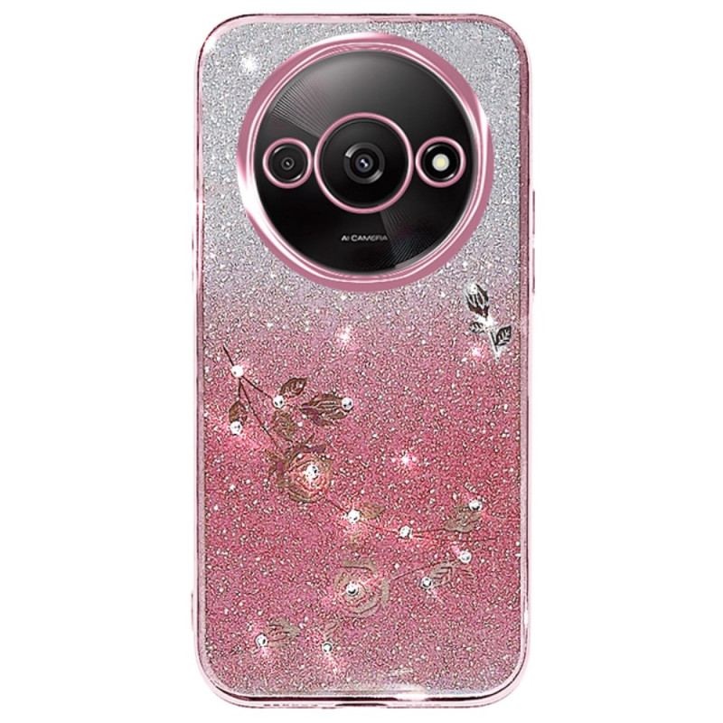 Coque Xiaomi Redmi A3 / Poco C61 Fleurs et Strass à Lanière KADEM