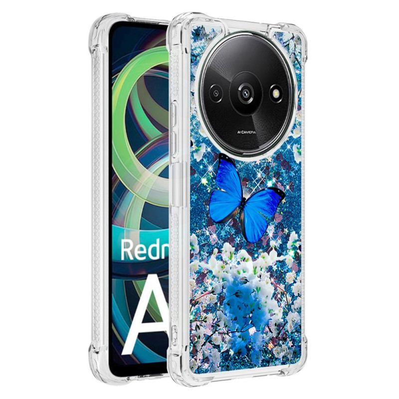 Coque Xiaomi Redmi A3 / Poco C61 Paillettes Papillon Bleu