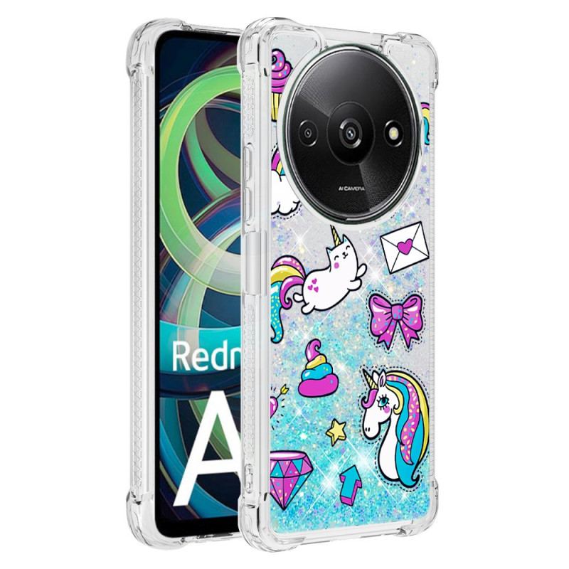 Coque Xiaomi Redmi A3 / Poco C61 Paillettes Petites Licornes