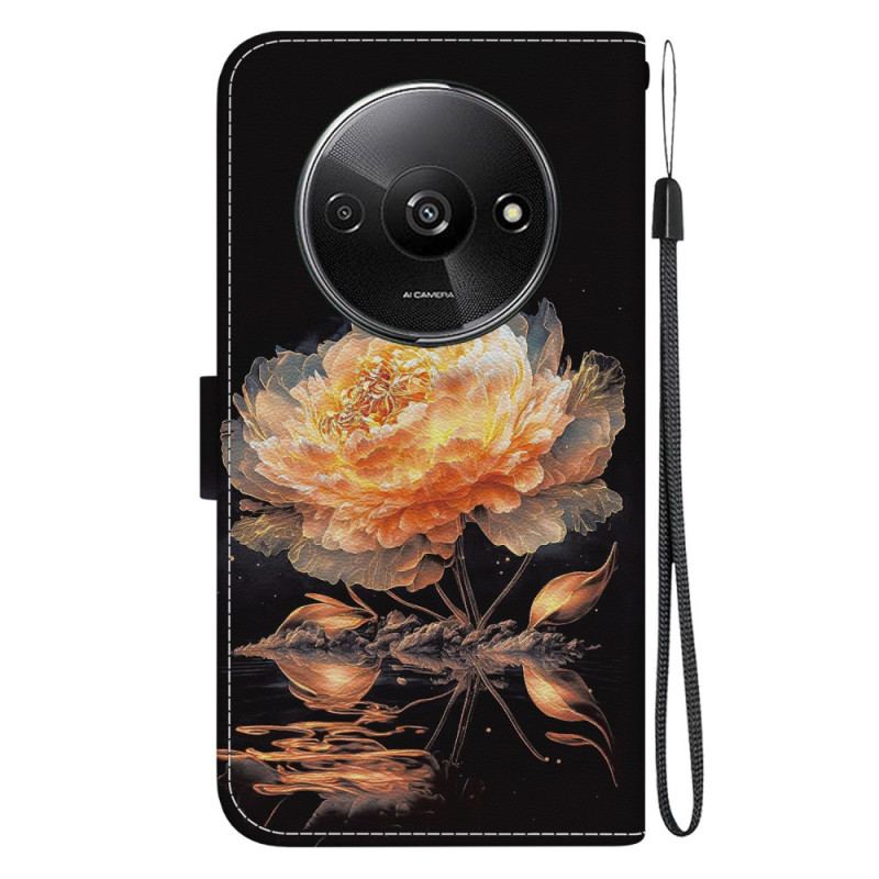 Housse Xiaomi Redmi A3 / Poco C61 Pivoine Dorée à Lanière