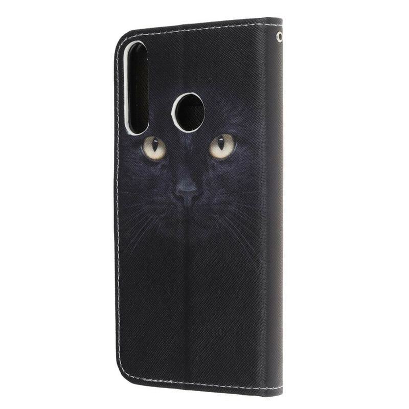 Housse Huawei P40 Lite E / Y7p Yeux de Chat Noir à Lanière