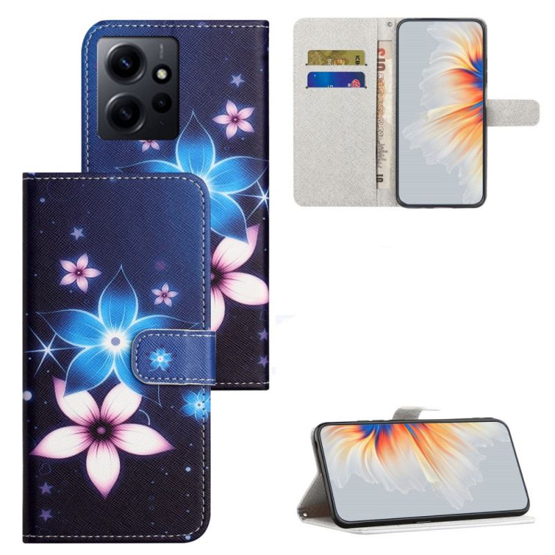 Housse Xiaomi Redmi Note 12 4G Fleurs Lunaires à Lanière