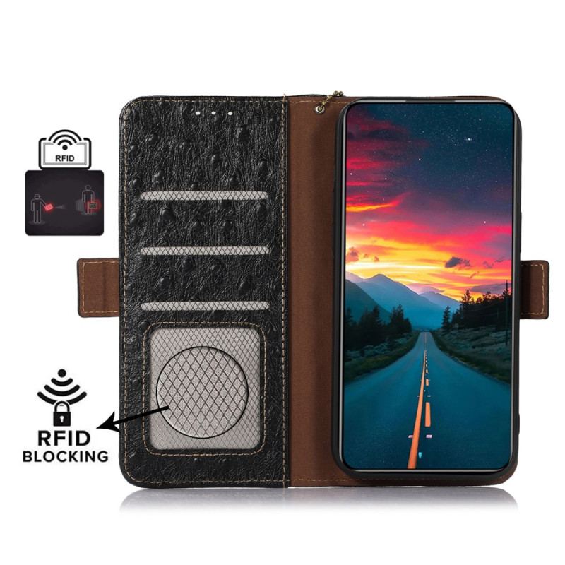 Housse Xiaomi Redmi Note 12 4G Véritable Cuir Style Autruche RFID