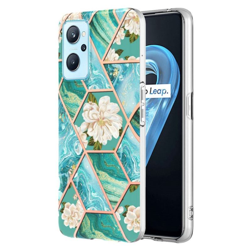 Coque Realme 9i Marbre géométrique et Fleurs