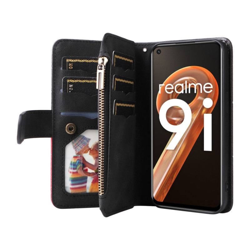 Housse Realme 9i Porte-feuilles à Lanière Motif Ligné