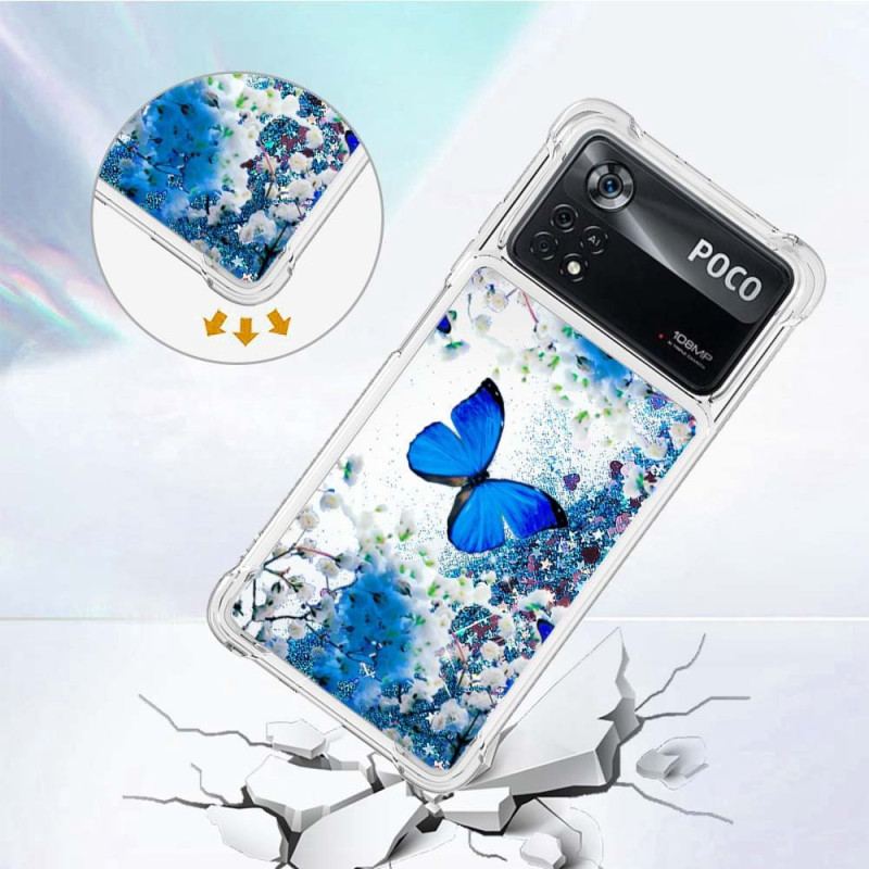 Coque Poco X4 Pro 5G Papillons Bleus Paillettes