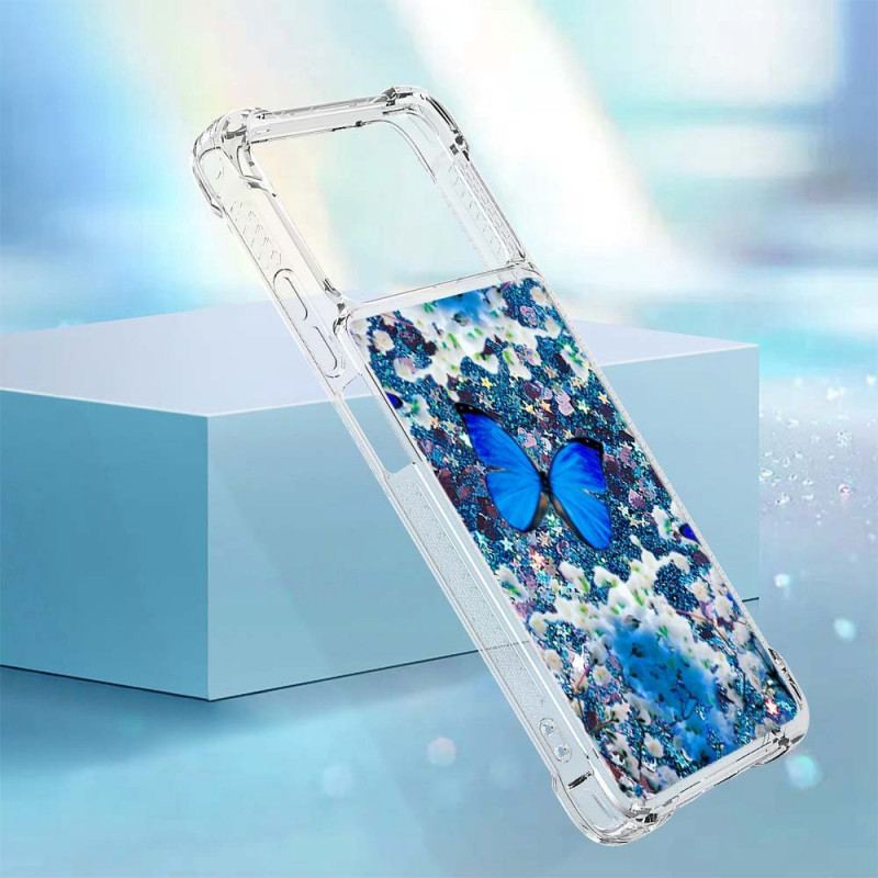 Coque Poco X4 Pro 5G Papillons Bleus Paillettes