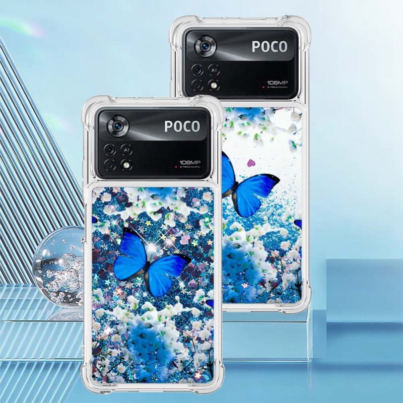 Coque Poco X4 Pro 5G Papillons Bleus Paillettes