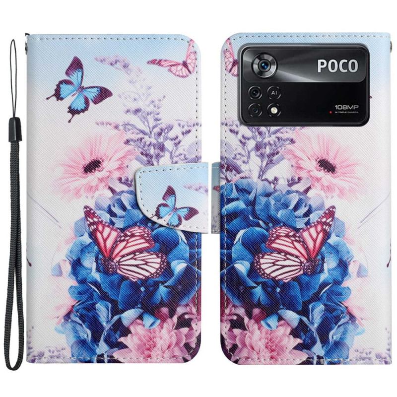 Housse Poco X4 Pro 5G Fantaisie Florale à Lanière