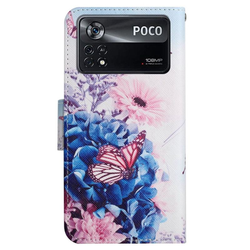 Housse Poco X4 Pro 5G Fantaisie Florale à Lanière