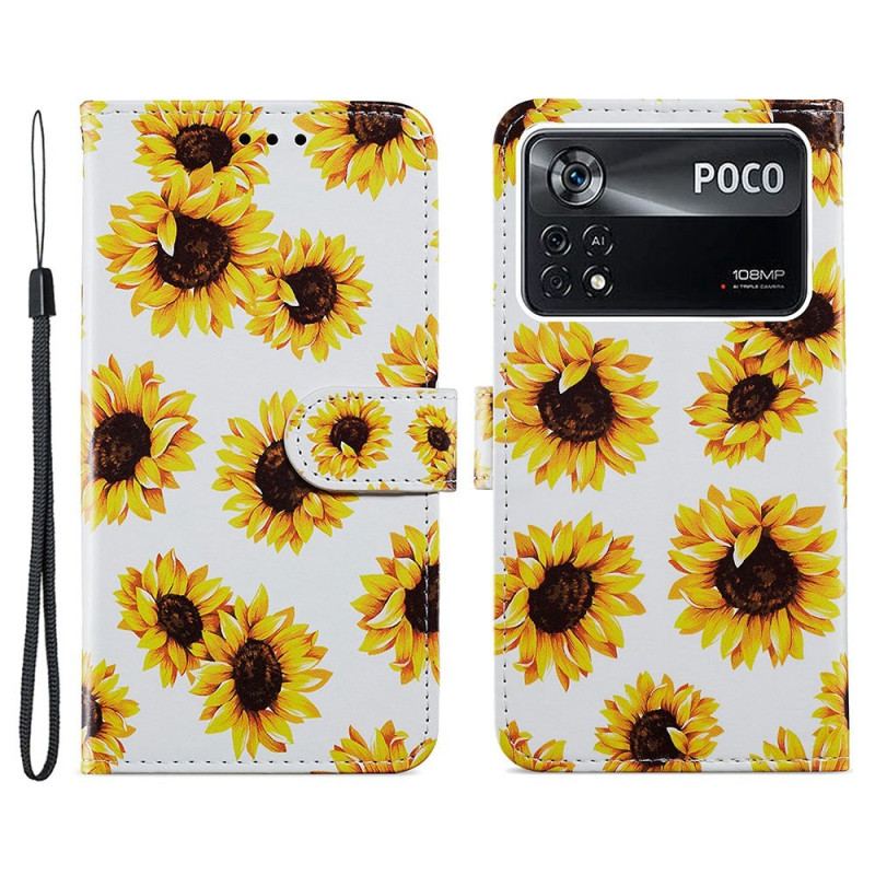 Housse Poco X4 Pro 5G Fleurs à Lanière