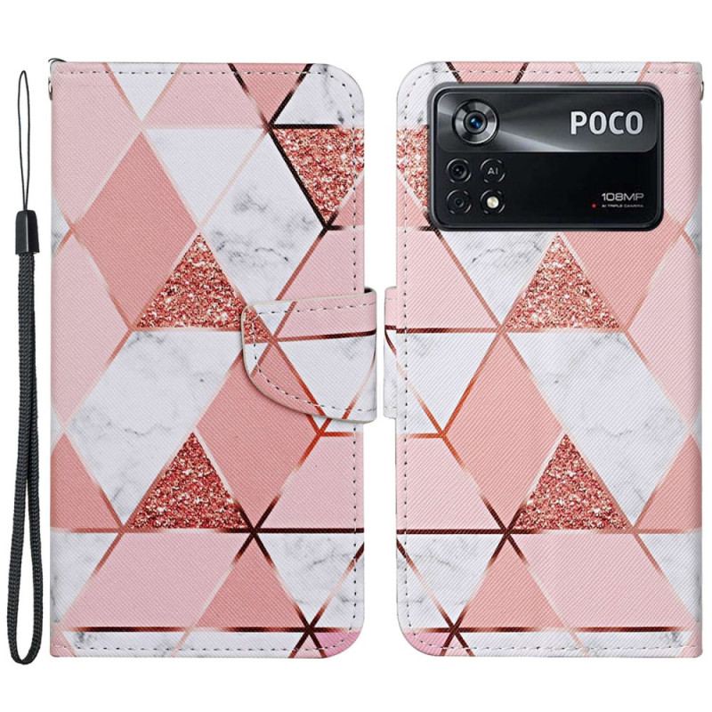 Housse Poco X4 Pro 5G Marbre Paillettes à Lanière