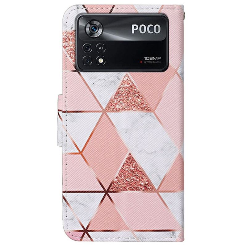 Housse Poco X4 Pro 5G Marbre Paillettes à Lanière