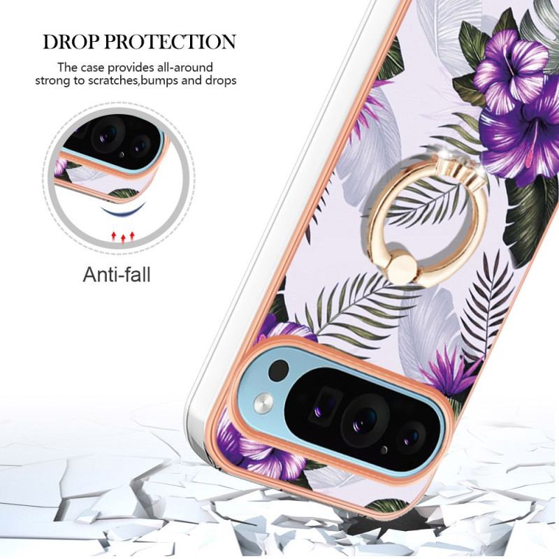 Coque Google Pixel 9 / Pixel 9 Pro Anneau-Support Fleurs Violettes