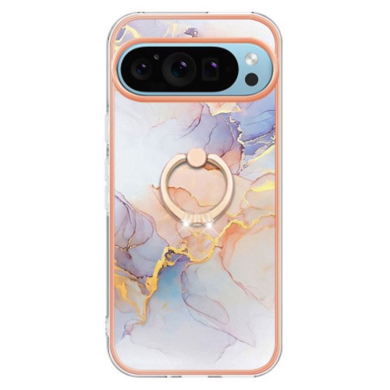 Coque Google Pixel 9 / Pixel 9 Pro Anneau-Support Voie Lactée Marbre Blanc