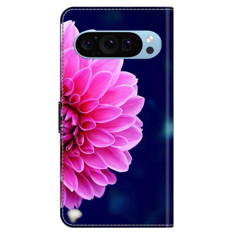 Housse Google Pixel 9 / Pixel 9 Pro Fleur Rose sur Fond Bleu