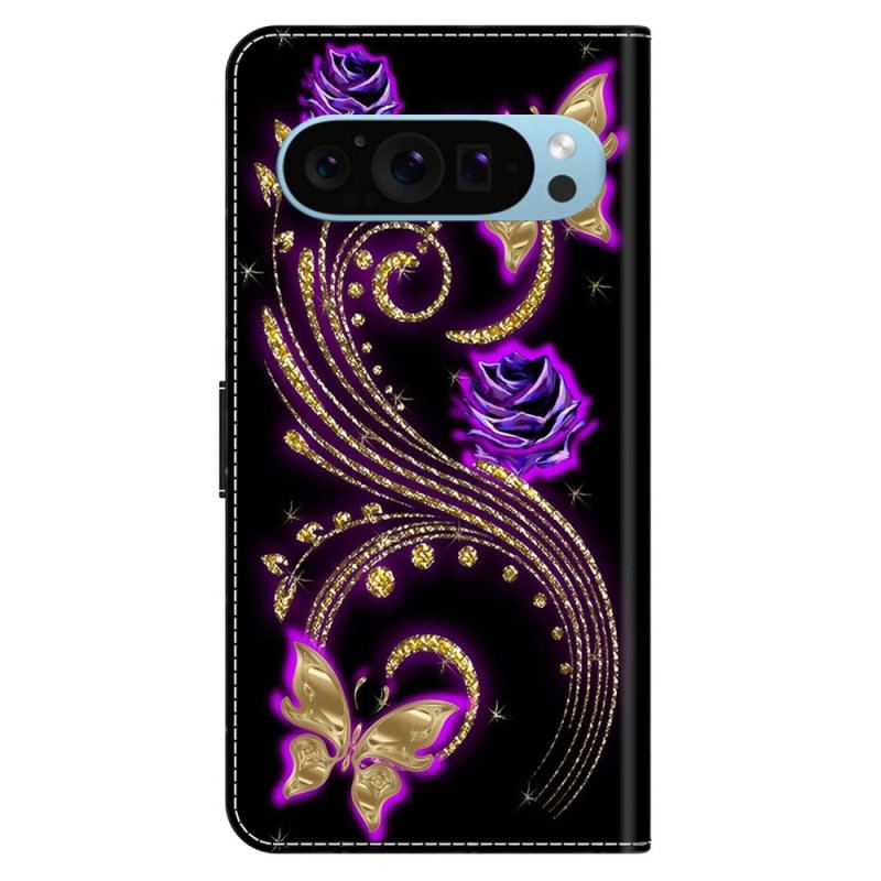 Housse Google Pixel 9 / Pixel 9 Pro Fleurs Violettes et Papillons