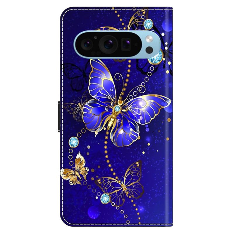 Housse Google Pixel 9 / Pixel 9 Pro Papillon Diamant sur Fond Bleu