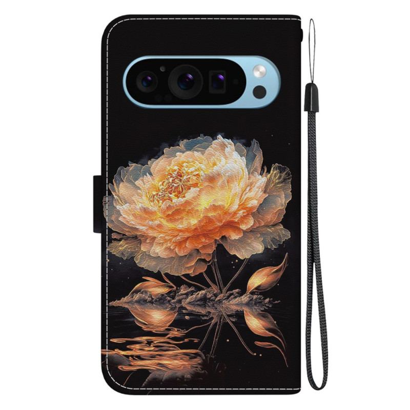 Housse Google Pixel 9 / Pixel 9 Pro Pivoine Dorée à Lanière