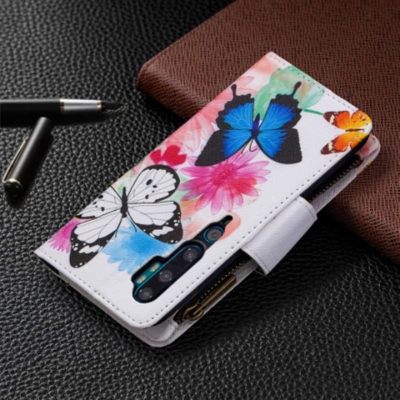 Housse Xiaomi Mi Note 10 / Note 10 Pro Poche Zippée Papillons