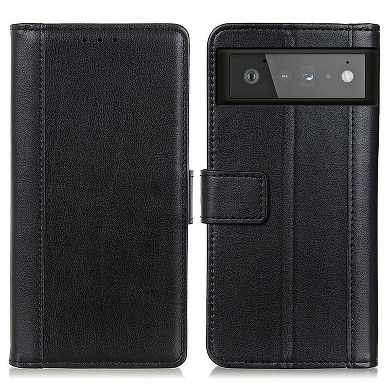 Flip Cover Google Pixel 6 Cuir Litchi Fendu Classique