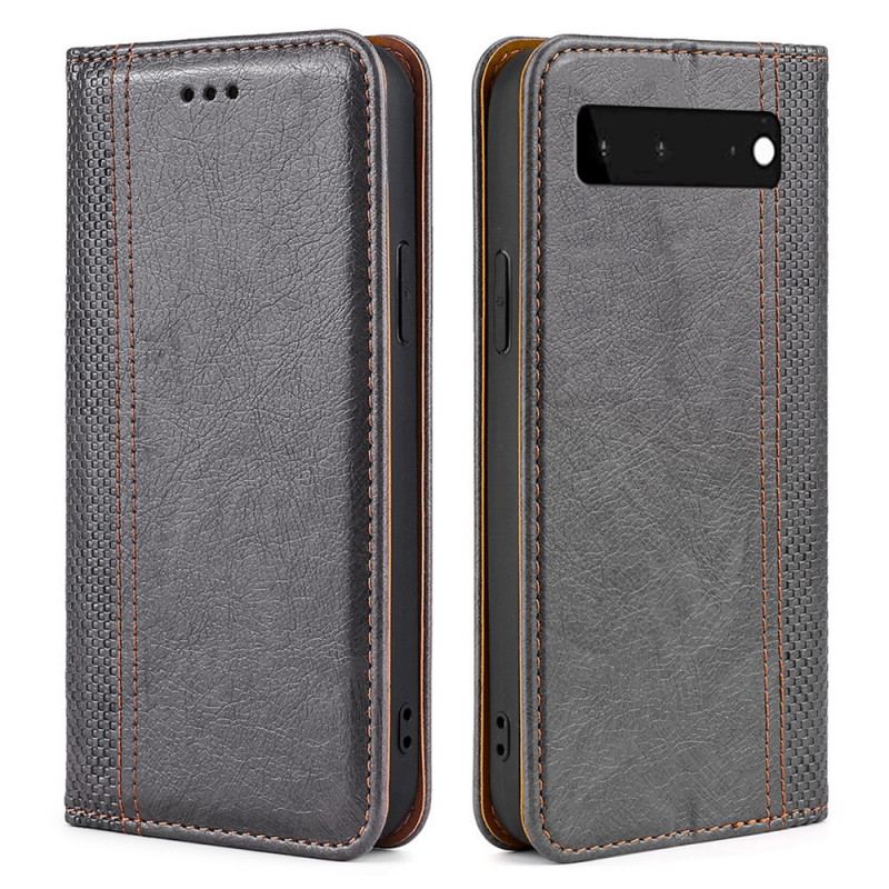 Flip Cover Google Pixel 6 Cuir Litchi Fendu Coutures