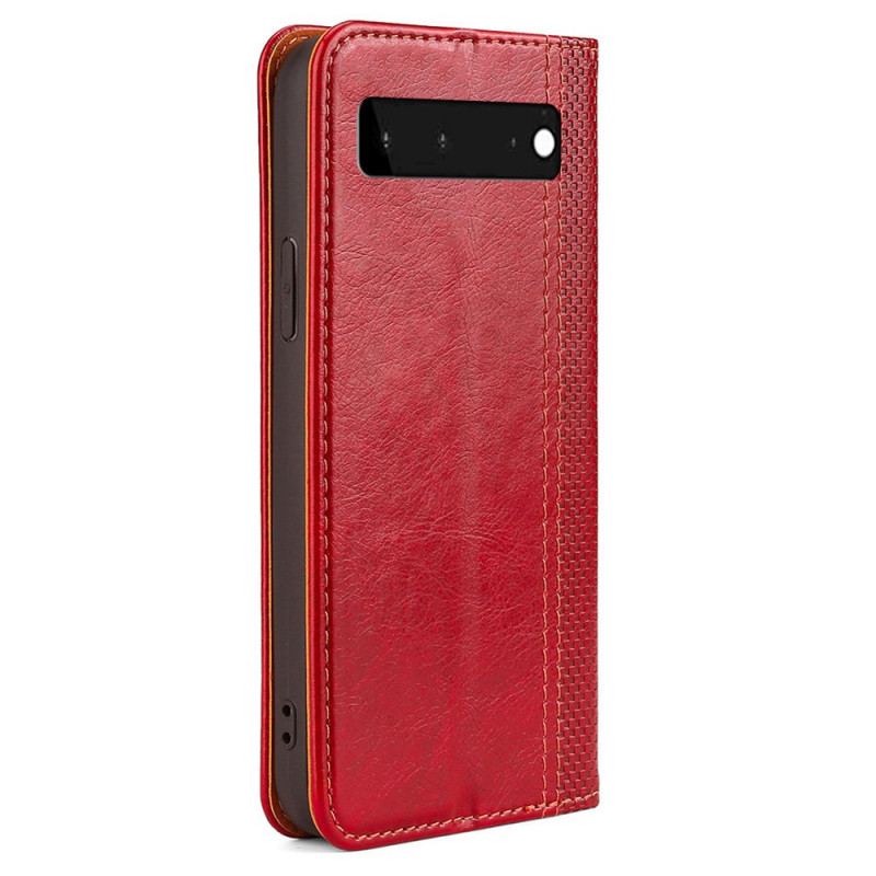 Flip Cover Google Pixel 6 Cuir Litchi Fendu Coutures