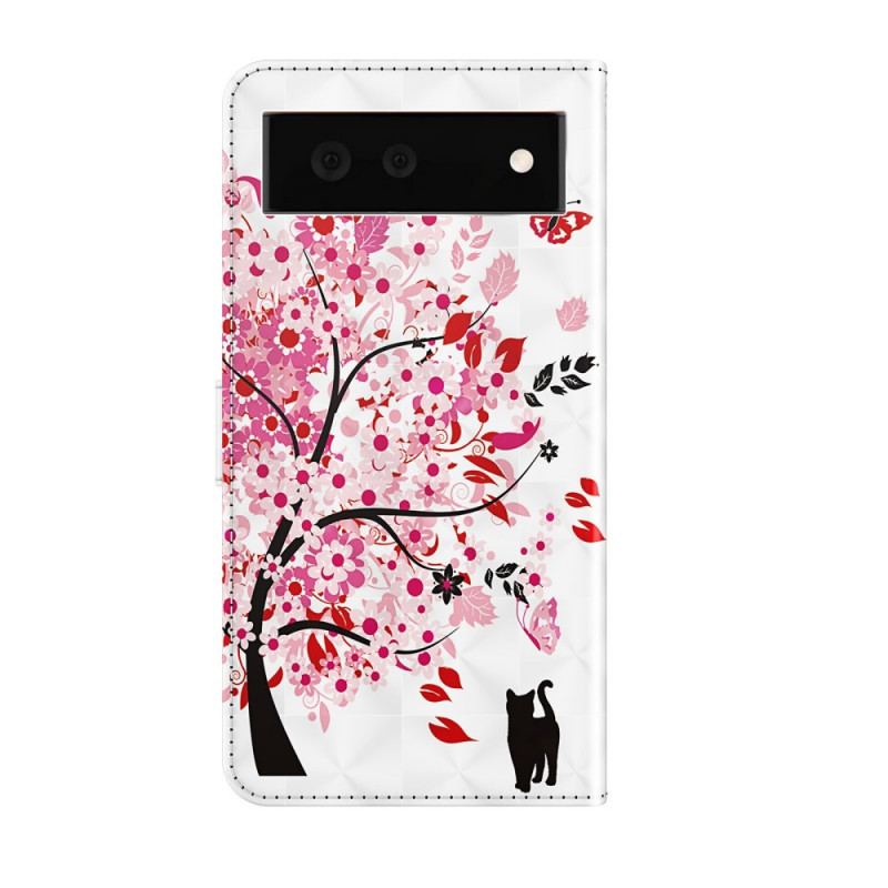 Housse Google Pixel 6 Arbre Rose et Chat Noir